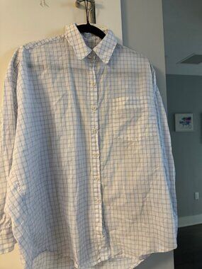 Oversized Checkered Button-Up Shirt - 100% Cotton, Lightweight, Size S